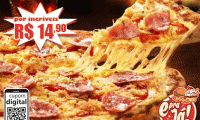 Deliciosa pizza para você saborear no É Pra Já Lanches! Pizza Grande em diversos sabores para você escolher + borda de Catupiry, de até R$ 27,40 por apenas R$ 14,90.